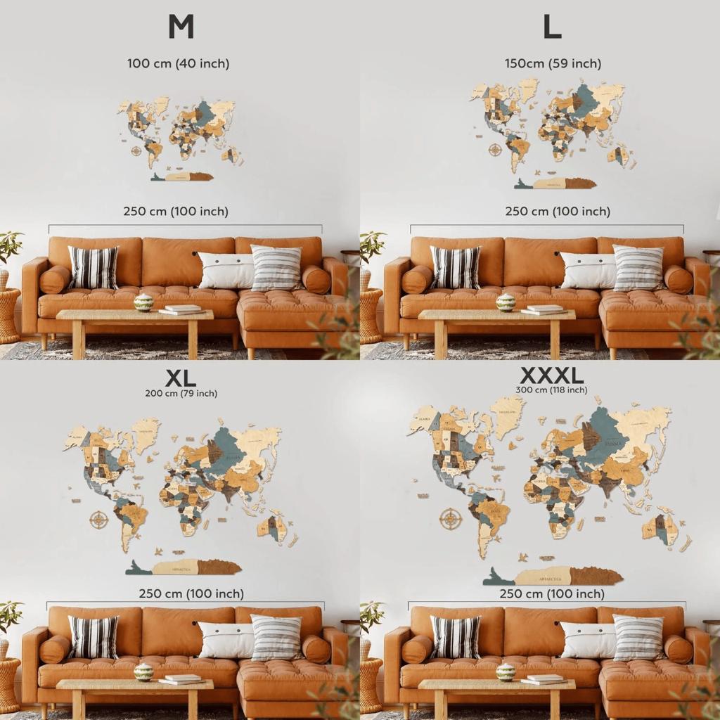 3D WOODEN WORLD MAP - BROWN