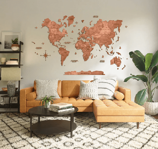 [23878600037] 3D WOODEN WORLD MAP - BROWN